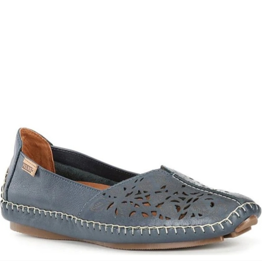 PIKOLINOS Blue Leather Perforated Slip-On Loafers